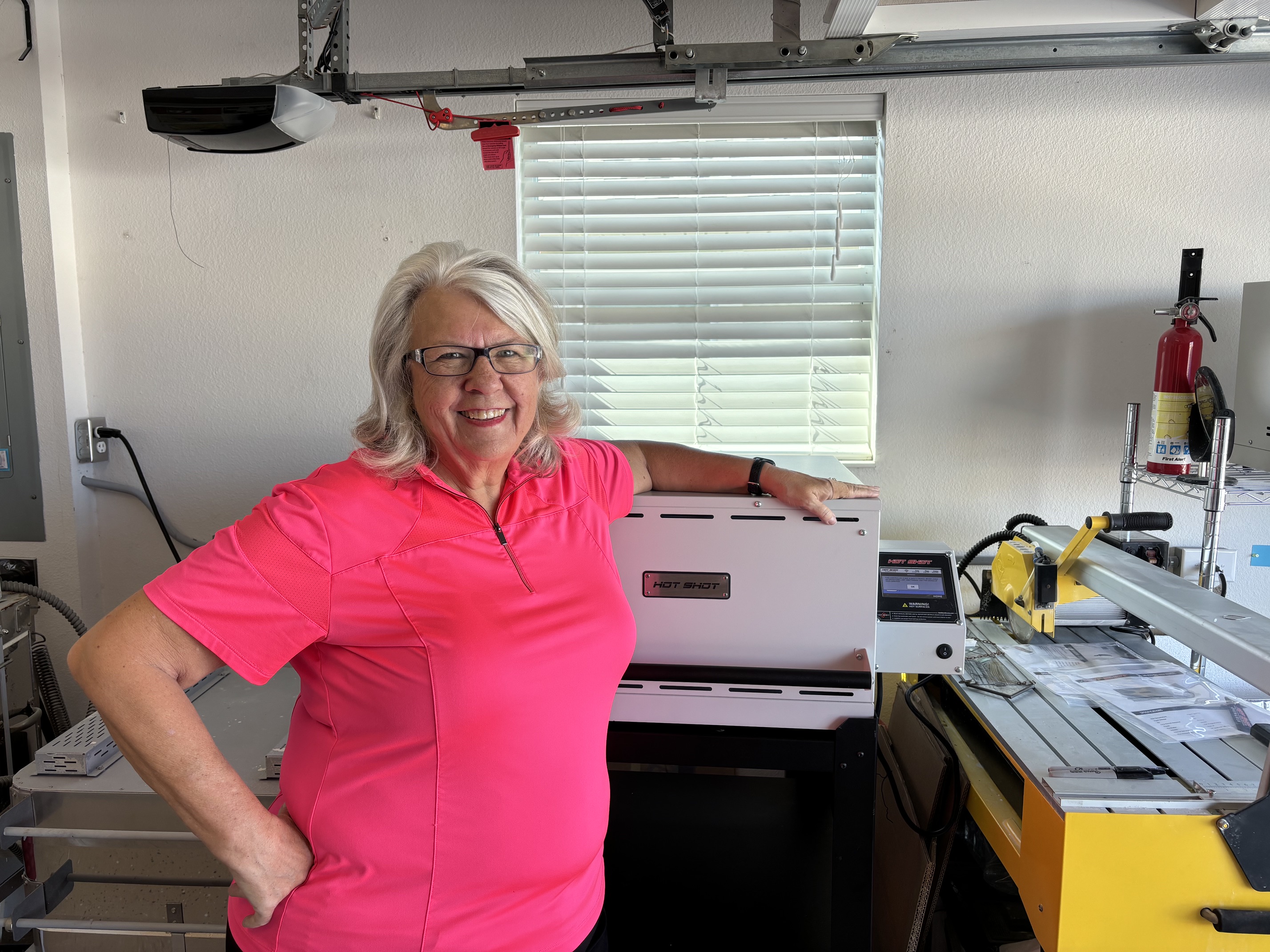 Annie Dotzauer in her studio next to one of her Hot Shot kilns.